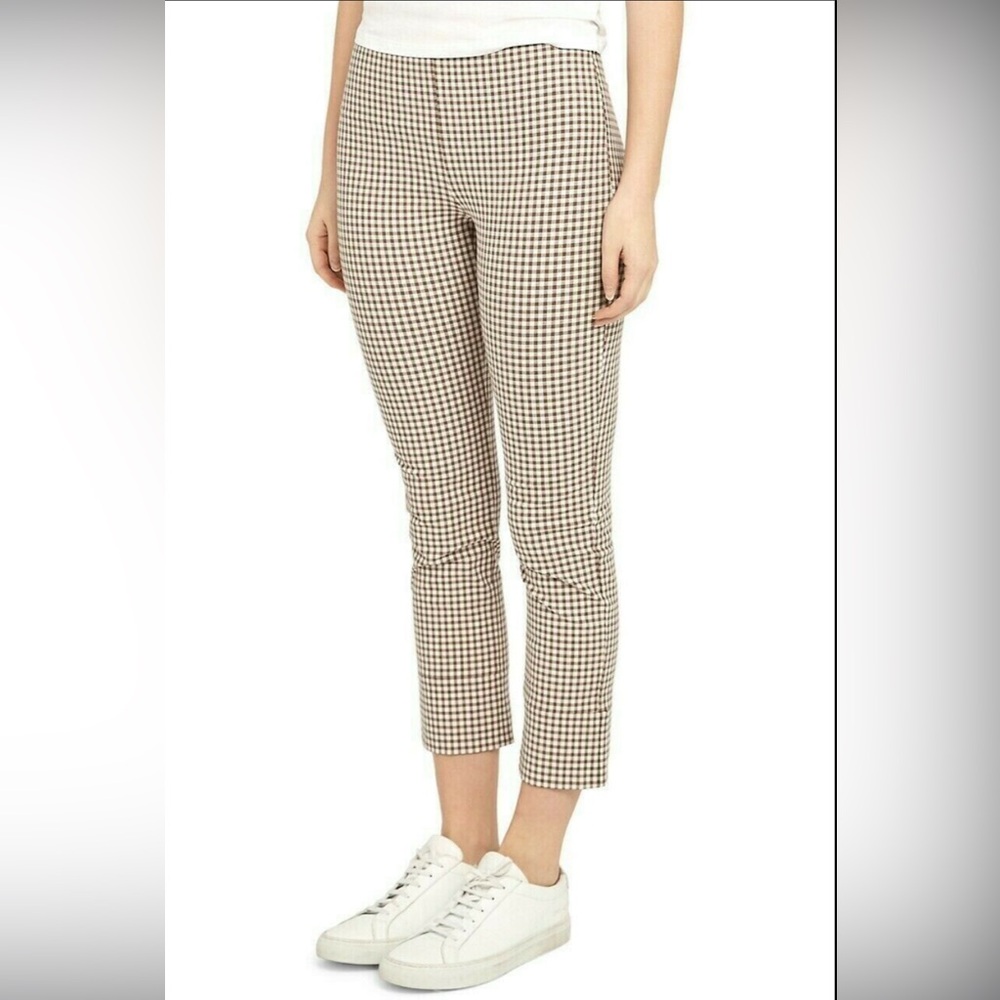 Theory Tan and Black Checkered Cropped Pants